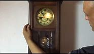 Antique Wind Up Chiming Pendulum Wall Clock With Wooden Frame And Key Working
