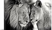 QIXIANG Black and White Animal Canvas Prints Wall Art Lion Couple Picture Wall Decor Modern Wildlife Paintings for Home Decor Framed (20.00" x 30.00", Lion 4)