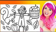 Coloring Fall & Autumn Harvest Coloring Pages | Scarecrow, Pumpkin, Squirrel, Autumn Leaves & Apples
