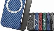 2022 New Carbon Fiber Texture Frameless Magnetic Charging Phone Case for iPhone 14/13/12/11 Pro Max, Carbon Fiber Texture Magnetic Wireless Charging iPhone Case (Blue,13Pro)