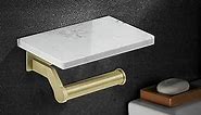 Hoimpro Brushed Gold Stainless Steel Toilet Paper Holder with White Natural Marble Shelf, Wall Mounted Tissue Hand Paper Roll Storage Holder for Bathroom Kitchen Washroom Bedroom