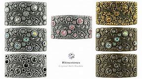 HA0850 Rhinestone Crystal Belt Buckle Antique/Brass Rectangle Floral Engraved Buckle