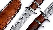 Nooraki 13" - Handmade Damascus Steel Fixed Blade Hunting Knife with Leather Sheath, Multipurpose Knife with Rosewood Handle for Everyday Carry, Outdoor Camping & Hunting Gift (RoseWood-1)