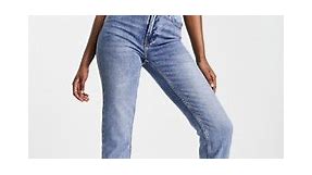 ONLY Emily high waisted straight leg jeans in mid blue  | ASOS