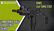 BuyAirsoft: KWC Uzi Submachine Gun CO2 Blowback GBB-R Unboxing, Review, Disassembly and Demo