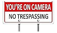 You're on Camera Sign with Stake, Metal No Trespassing Sign with Posts, Aluminum Video Surveillance Signs for Yard Outdoor, Kits Included, Easy to Install