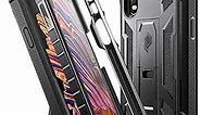Poetic Spartan Series for Samsung Galaxy XCover Pro (2020) Case, Full-Body Rugged Dual-Layer Metallic Color Accent Leather Texture Shockproof Protective Cover with Kickstand, Metallic Gun Metal