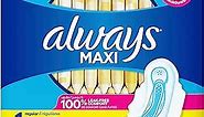 Always Maxi Feminine Pads for Women, Size 1 Regular Absorbency, with Wings, Unscented, 45 Count