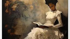 XMQQLL Vintage Female Portrait Reading A Book Poster, Famous Oil Painting Canvas Wall Art, Antique African American Wall Art, Retro Black Girl Pictures Wall Decor for Bedroom 12x16in Unframed