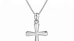 LUKIENY Delicate Sterling Silver Cross Necklace for Women 925 Sterling Silver Simple Classic Cross Pendant Necklace Handmade Crosses Religious Jewelry (Sterling Silver Flared Cross Pendant Necklace)