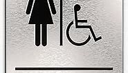 ADA Restroom Signs | 6x9 inches Restroom Signs for Business Brushed Aluminum with Braille and Mounting Tape, Easy Do-It-Yourself Install (Women, Wheelchair Accessible Sign) Modern Bathroom Sign