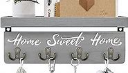 buways Key Holder Wall-Mounted Key and Mail Holder, Wooden Key Rack Key Holder for Wall with 4 Double Key Hooks, Rustic Wall Home Decor for Entryway(Gray)