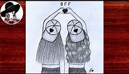 BFF DRAWING || How To Draw Best Friends ❤️ || Easy BFF Drawing