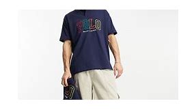 Polo Ralph Lauren large multi logo oversized fit pique polo in navy | ASOS