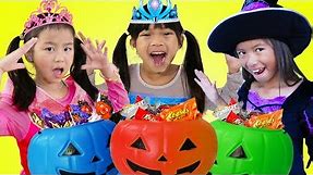 Emma Jannie & Wendy Pretend Play Halloween Trick Or Treat Costume Dress Up for Candy Haul