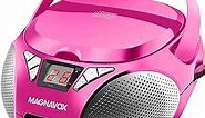 Magnavox MD6924 Portable Top Loading CD Boombox with AM/FM Stereo Radio in Black | CD-R/CD-RW Compatible | LED Display | AUX Port Supported | Programmable CD Player | (Pink)