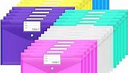 EOOUT 30pcs Plastic Envelopes Poly Envelopes, Document Folders with Snap Button Closure, Letter Size, A4 Size with Label Pocket for School Home Work Office Organization, 6 Colors