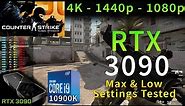 CS:GO | RTX 3090 | i9 10900K 5.2GHz | 4K - 1440p - 1080p | Max & Low Settings