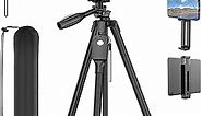 63" Tripod Stand for 4"-13" Phone & Tablet, Camera Tripod Stand with Rechargeable Remote & Bag, Aluminum Professional Tripod 2 in 1 Mount & 1/4" Screw Tripods for iPhone, iPad, Camera, Projector