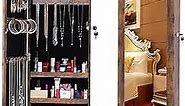 BOSTANA Jewelry Organizer With Full Length Mirror,Door Wall Mounted Jewelry Armoire,Lockable Door Jewelry Cabinet With Storage For Livingroom,Bedroom,