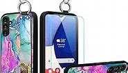 Compatible with Samsung Galaxy A14 5G Case,Fashion Marble Pattern Lanyard Hand Wrist Strap with Tempered Glass Screen Protector Wristband Stand Phone Case for Samsung Galaxy A14 5G - Colorful
