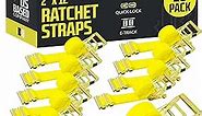 E Track Ratchet Straps Cargo Tie-Downs, (Pack of 10) 2 x 12 Heavy Duty Yellow Tie-Down Rachet Straps, Strong Ratchet Strap, E Track Spring Fittings, Tie Down Motorcycle
