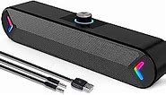 LENRUE Computer Speakers,Wired USB-Powered Sound-bar with 10W Stereo Sound for PC Desktop,Plug -n-Play (A39PRO /Black)