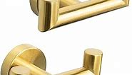 NearMoon Bathroom Double Towel Hook- SUS304 Stainless Steel Robe Towel Holder, Heavy Duty Double Coat Hook for Bathroom Livingroom Kitchen Wall Mounted, 2 Pack (Brushed Gold)