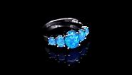 CiNily Created Blue Fire Opal Rhodium Plated Women Jewelry Gemstone Ring Size 5-12