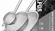 Walfos Fine Mesh Strainers Set, Premium Stainless Steel Colanders and Sifters, with Reinforced Frame Sturdy Handle, Perfect for Sift, Strain, Drain Rinse Vegetables, Pastas Tea - 3 Sizes
