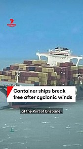 Cyclonic winds in Brisbane have forced large ships to break free from the wharf at the Port of Brisbane. Ropes tying them snapped and the vessels, stacked with containers, drifted out to sea. #ShippingContainer #WildWeather #Storm #Damage #Queensland | 7NEWS Brisbane