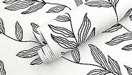 Black and White Peel and Stick Wallpaper Floral Leaf Self Adhesive Contact Paper Removable Wallpaper Waterproof Vinyl Paper for Cabinets Shelf Wall Decor 17.7" x 118" Renter Friendly