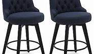 Watson & Whitely Modern Swivel Bar Stools, Performance Fabric Upholstered Counter Height Bar Stool with Back, Solid Wood Legs, 26" H Seat, Set of 2, Insignia Blue
