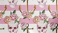 Ambesonne Nautical Peel & Stick Wallpaper for Home, Watercolor Art Marine Skull and Anchor with Roses Vintage Feminine Pattern, Self-Adhesive Living Room Kitchen Accent, 13" x 72", Pink Green White