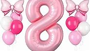 Pearl Pink Number 8 Balloon, 40 Inch 8th Birthday Balloons, 11Pcs Macaron Pink White Latex Balloons Hot Pink Bow Balloons Light Pink Giant Number 8 Foil Balloon for Girls 8th Birthday Party Decoration
