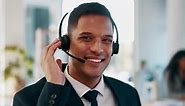 Customer service, smile on face and man in modern office with confidence