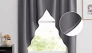 NICETOWN Blackout Window Treatment Pole Pocket Kitchen Tier Curtains- Tailored Scalloped Valance/Swags for Living Room (One Pair, 36 Wide by 63-inches Long Each Panel, Grey)