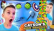 LEGO SUPERHERO BEDROOM TRANSFORMATION! Cayson's Room Makeover Tour 2022 (FUNhouse Vlog)