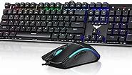 havit Mechanical Keyboard and Mouse, Wired Gaming Keyboard Blue Switch 104 Keys Rainbow Backlit Keyboard and 7 Button Wired Mouse 4800 DPI for PC Computer Gamer (Black)