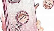 Likiyami (3in1 for Moto G Stylus 5G 2023 Case Women Girls Glitter Girly Cute Bling Flowers Phone Cases with Ring Design Sparkle Floral Shiny Pretty Luxury Cover for Motorola G Stylus 5G 2023 6.6''