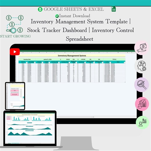 Inventory Management System Excel Template | Stock Tracker Dashboard | Inventory Control Spreadsheet for Small Business & Ecommerce - Etsy