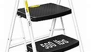 SocTone 2 Step Ladder, Folding Step Stool for Adults with Handle, Lightweight, Perfect for Kitchen& Household, 500lbs Capacity Sturdy Steel Ladder, White