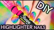 DIY Sparkly Highlighter Rainbow nails!!!