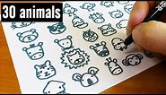 How to draw 30 animals cute doodle ! kawaii & easy doodle