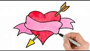 How to Draw a Heart With Arrow Watercolor Easy| Valentine's Day Drawings