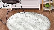 Round Rugs White and Grey Tips Circle Sheepskin Rug 4ft Fluffy Round Rug Washable Faux Fur Rug Shaggy Area Rug Plush Shag Rug for Living Room Bedroom Dorm