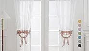 L.Z.E Pink and White Sheer Curtains for Living Room,84 Inches Long 2 Panels Set Transparent Lightweight Window Treatment for Bedroom Grommet Top Window Curtains with Tiebacks (56" W x 84" L Pink)