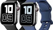 Polyjoy [2 Pack] Silicone Band Compatible with Kids Apple Watch Band 42mm 44mm 45mm 49mm, Soft Sport Replacement Strap for iWatch Ultra 2 1 Series 9 8 7 6 5 4 3 2 1 SE SE2 - Black+NavyBlue.
