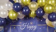 Navy Blue Birthday Party Decorations Blue Confetti Balloons Kit Happy Birthday Photography Backdrop Banner Tablecloths for Boys Girls Men Women Birthday Party Supplies Decor (Navy Blue and Gold)