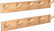 HangerSpace Wooden Wall Mounted Coat Rack, 2 Packs Natural Wood Duty Coat Hanger with 5 Pegs Wall Hooks for Hanging Coats Towels Purse Robes